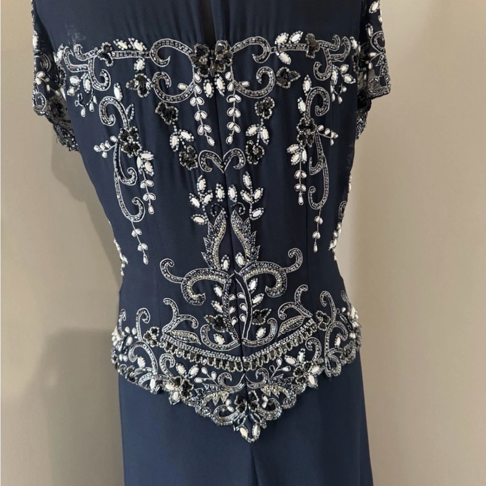 J Kara Navy and Silver Embellished Maxi Dress